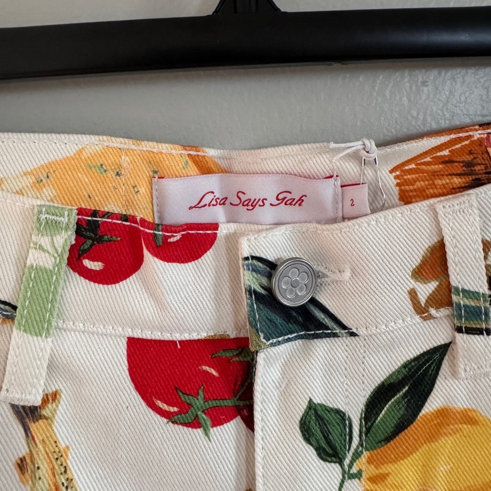 Lisa Says Gah Cream and Red Tomato Print Pants - Picture 4 of 5